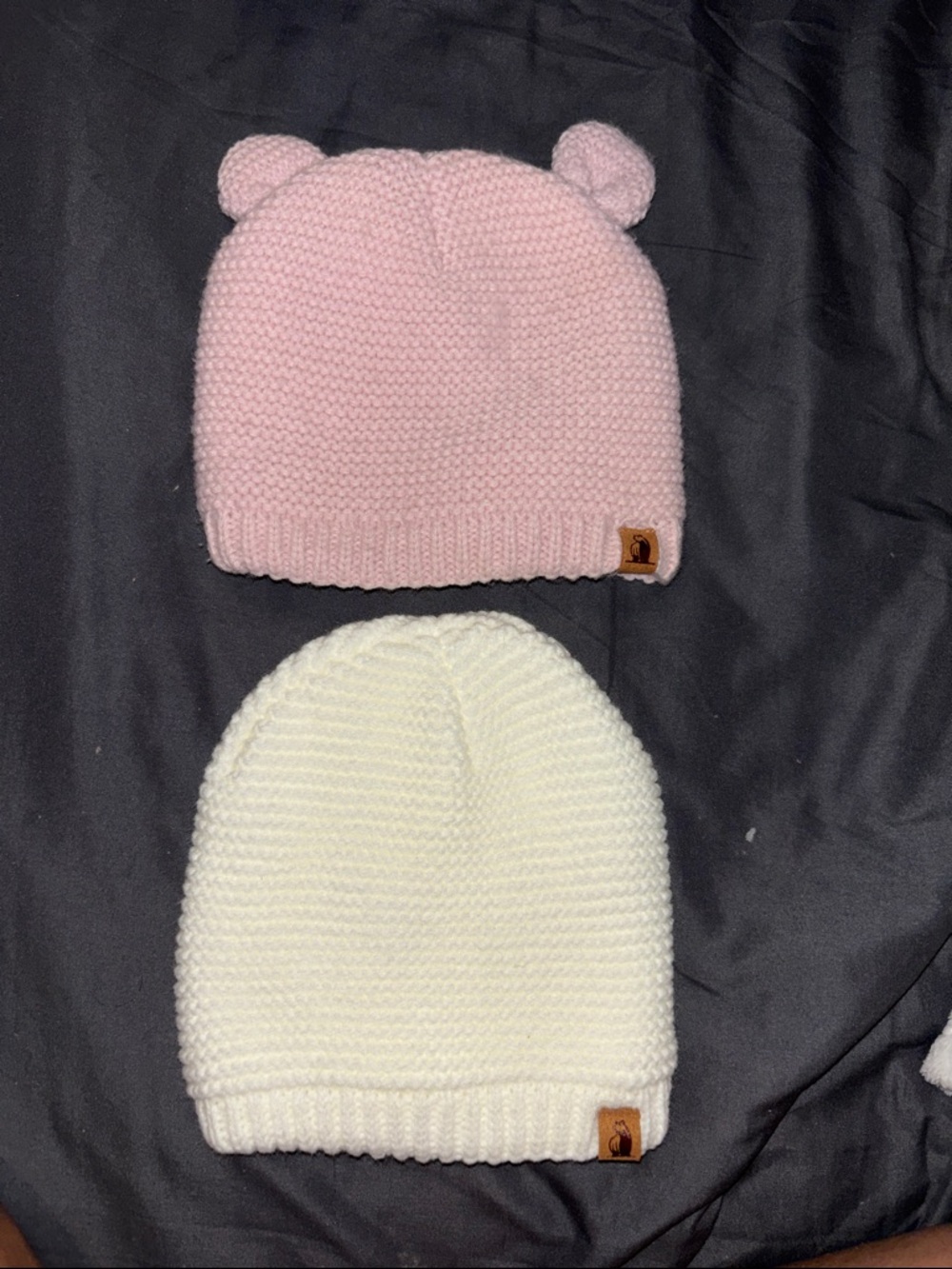 Kids Pink and White Knit Beanie Set with Ear Detail